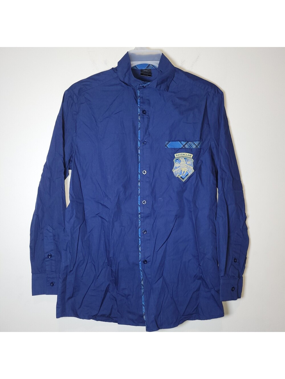 Harry Potter Ravenclaw Wizarding World Men's Blue Plaid Long Sleeve Button-Up S
